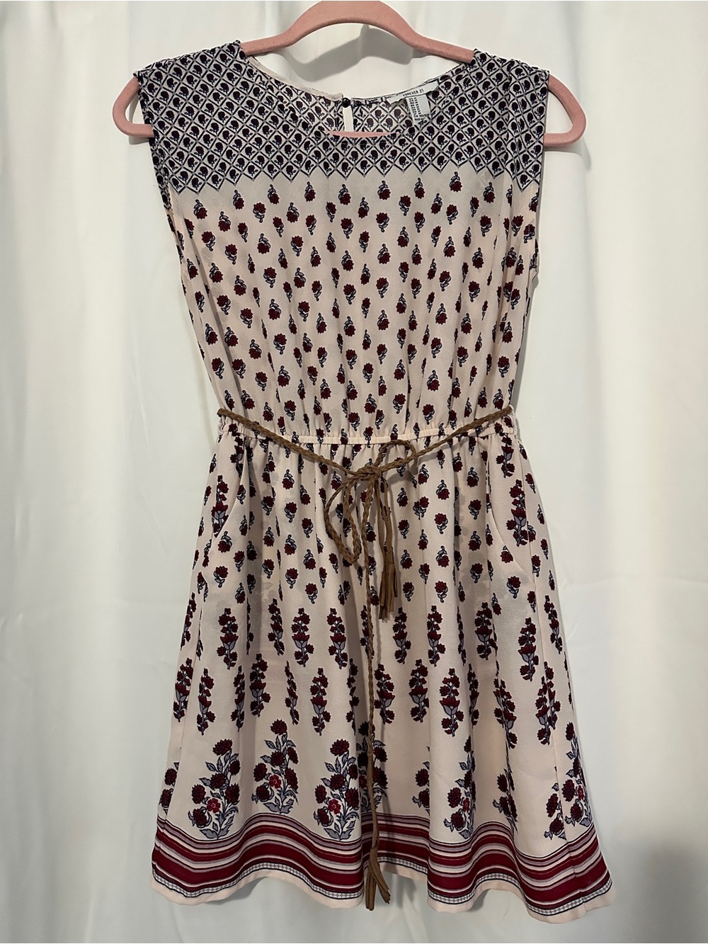 Forever 21 Beige Mini Dress with Burgundy Floral Print